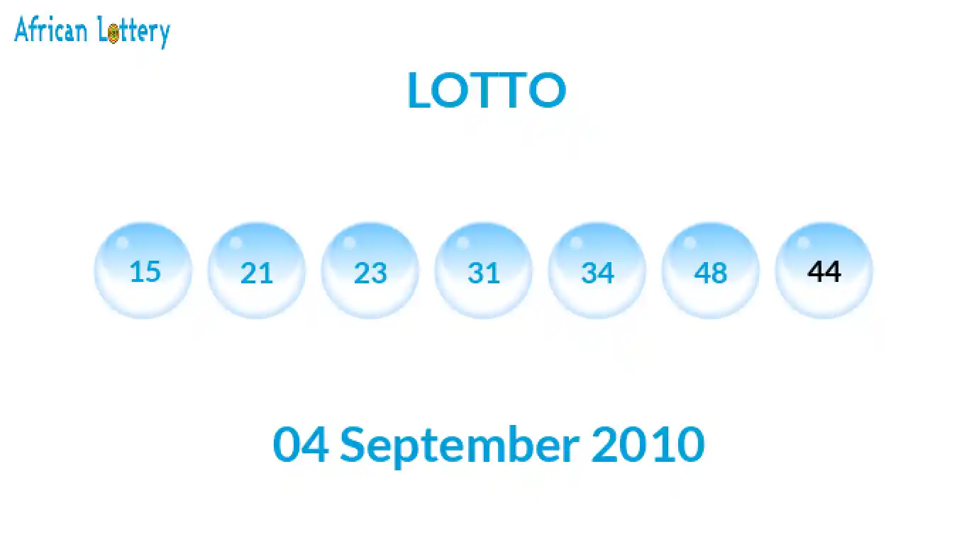 Lottery balls from Lotto draw on 04 September 2010